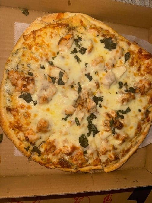 Chicken Alfredo Pizza.